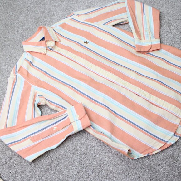 Polo Ralph Lauren Shirt Mens Medium Orange/Yellow/Blue Custom Fit Flesh Pony L/S - Picture 8 of 14